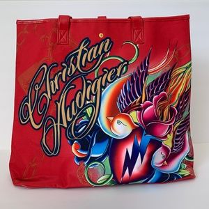 Christian Audigier Los Angeles Red Tote Bag